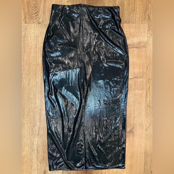 NWT ZARA Shiny Gathered MEDIUM Midi Skirt Elastic Waist Back Slit 4770/629/836 - Picture 5 of 14